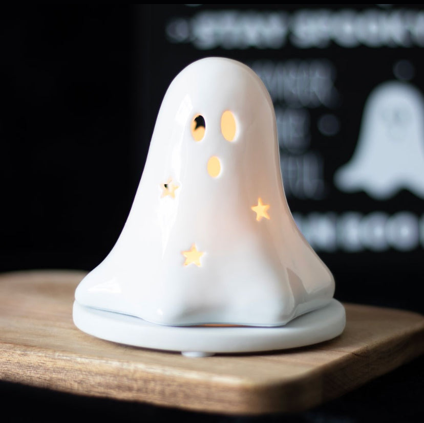 Ceramic Ghost Tealight and Incense Cone Holder