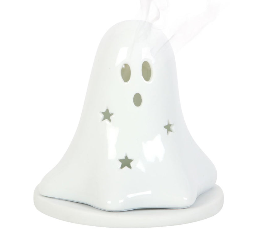 Ceramic Ghost Tealight and Incense Cone Holder