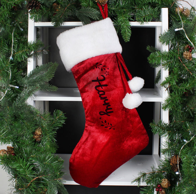 Personalised Holly Red Christmas Stocking