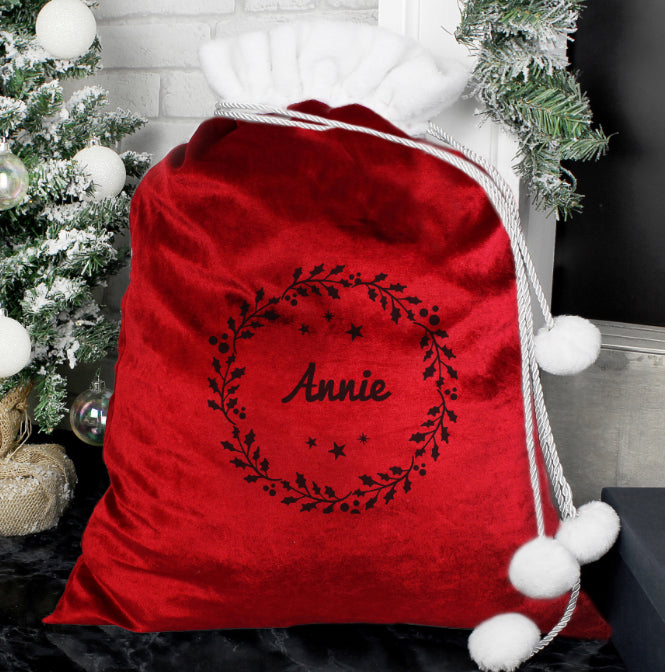 Personalised Holly Red Christmas Sack