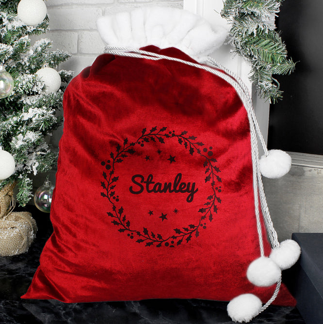 Personalised Holly Red Christmas Sack