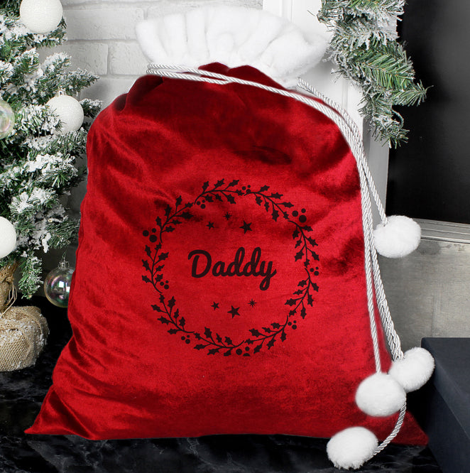 Personalised Holly Red Christmas Sack