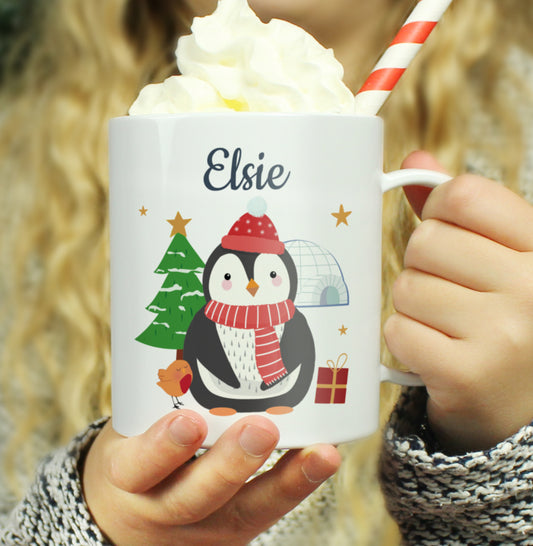 Personalised Christmas Penguin Plastic Mug