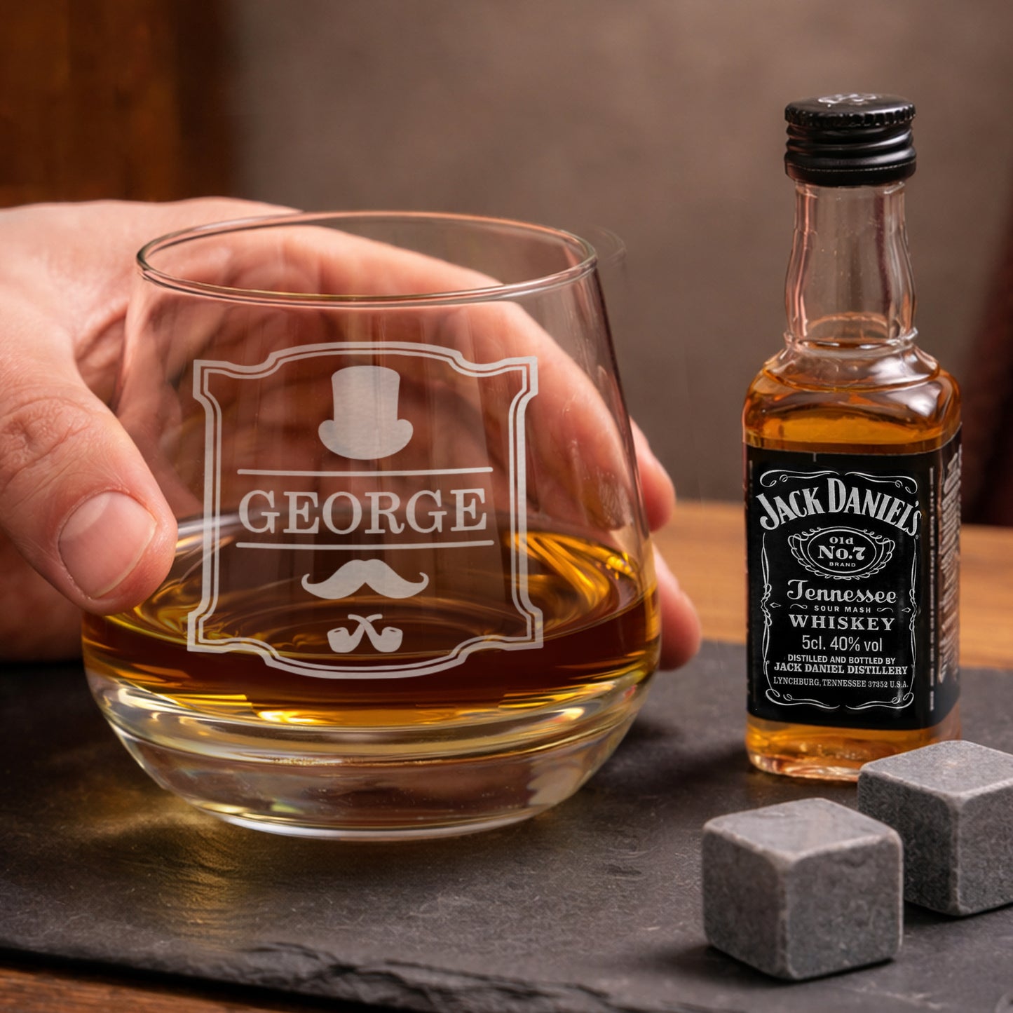 Personalised Gentlemans Tumbler and Whiskey Miniature Set