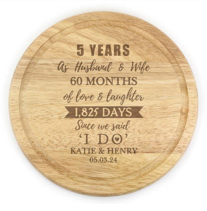 Personalised 5th Anniversary Round Chopping Board