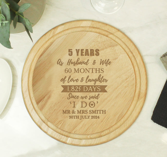 Personalised 5th Anniversary Round Chopping Board