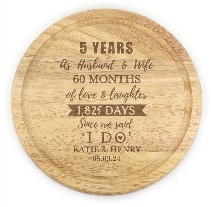 Personalised 5th Anniversary Round Chopping Board