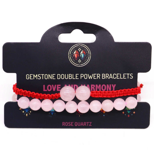 Gemstone Double Power Bracelets- Rose Quartz