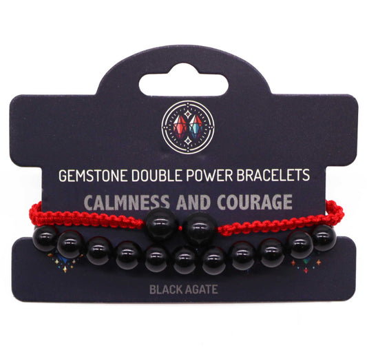 Gemstone Double Power Bracelets- Black Agate