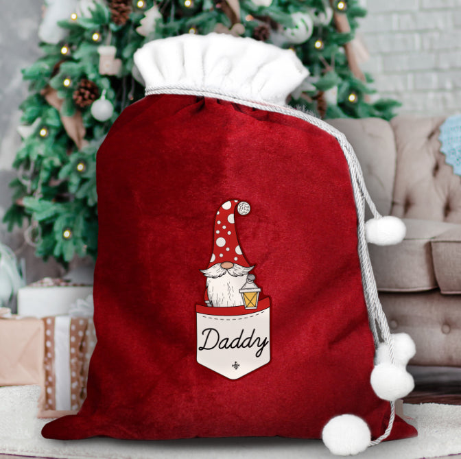 Personalised Gonk Family Red Christmas Sack - Male