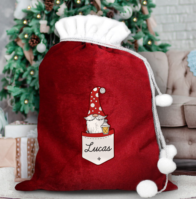 Personalised Gonk Family Red Christmas Sack - Male