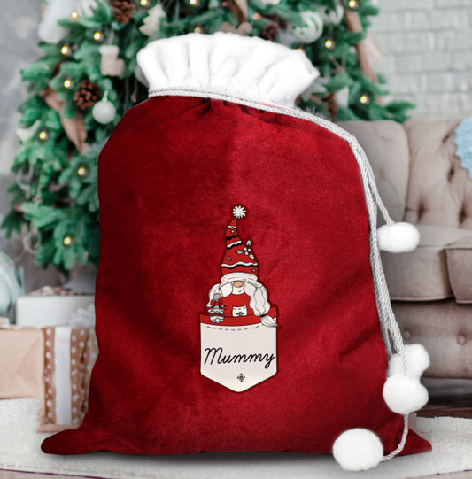 Personalised Gonk Family Red Christmas Sack - Female