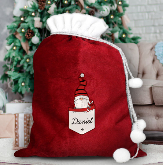 Personalised Gonk Family Red Christmas Sack - Boy