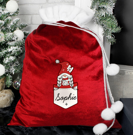Personalised Gonk Family Red Christmas Sack - Girl