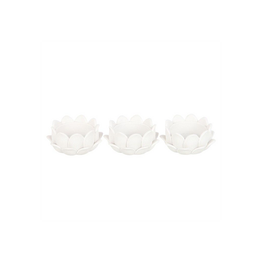Set of 3 White Lotus Flower Tealight Holders