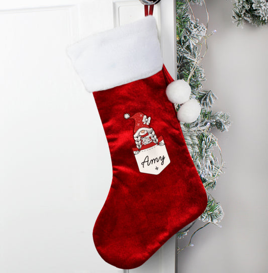 Personalised Gonk Family Red Christmas Stocking- Girl