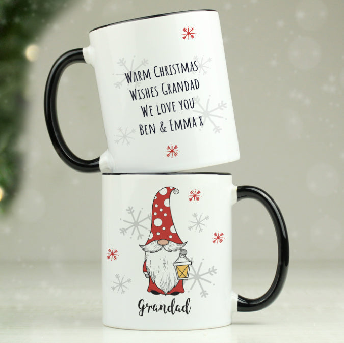 Personalised Gonk Family Black Handled Christmas Mug - Male