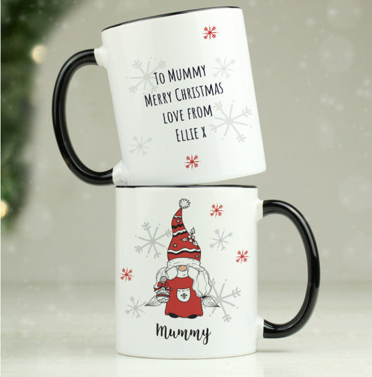 Personalised Gonk Family Black Handled Christmas Mug - Female