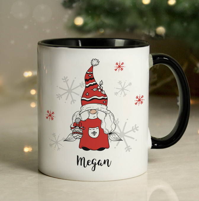 Personalised Gonk Family Black Handled Christmas Mug - Female