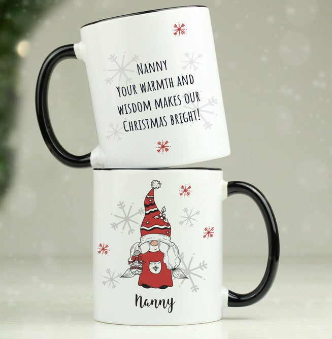 Personalised Gonk Family Black Handled Christmas Mug - Female