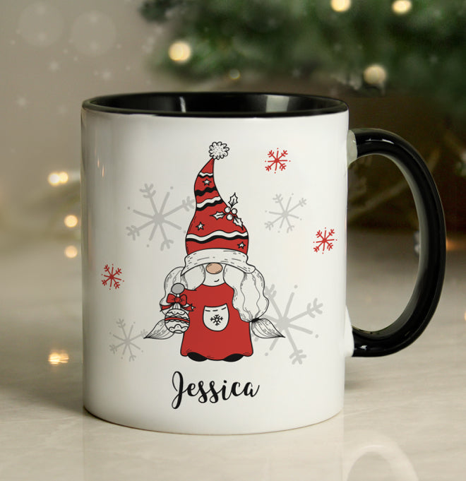 Personalised Gonk Family Black Handled Christmas Mug - Female