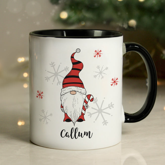 Personalised Gonk Family Black Handled Christmas Mug - Boy