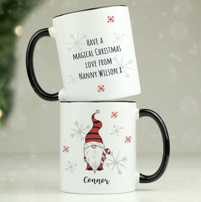 Personalised Gonk Family Black Handled Christmas Mug - Boy