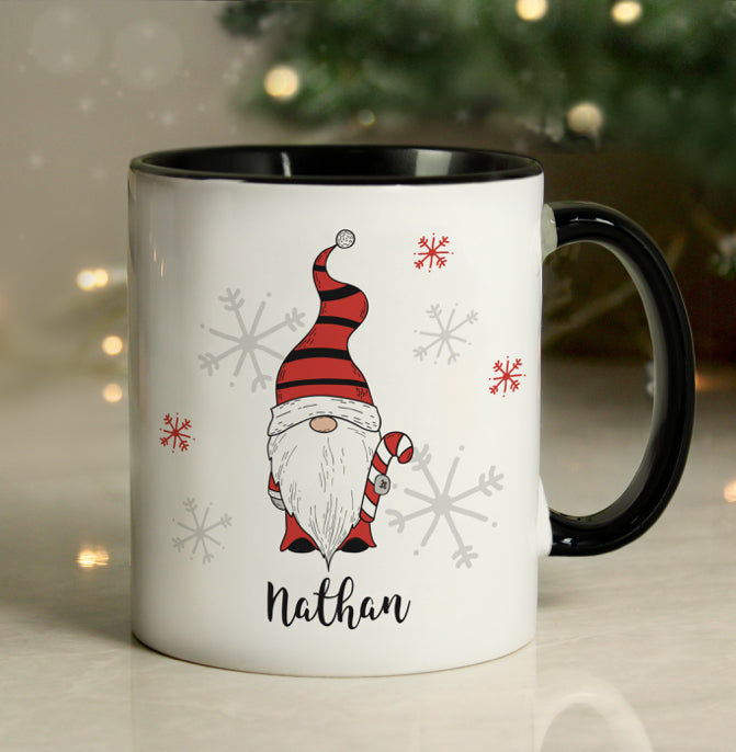 Personalised Gonk Family Black Handled Christmas Mug - Boy