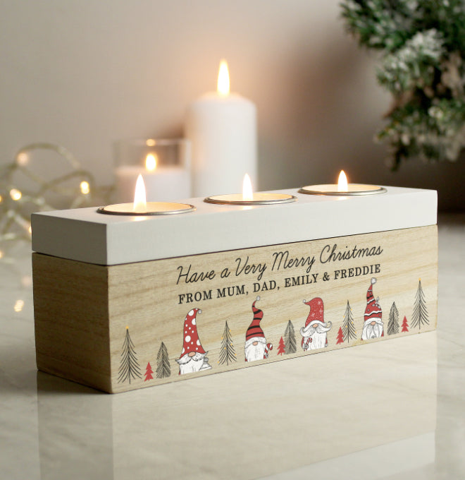 Personalised Gonk Christmas Triple Tea Light Box