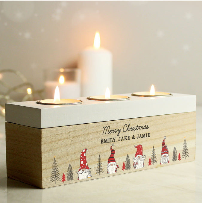 Personalised Gonk Christmas Triple Tea Light Box