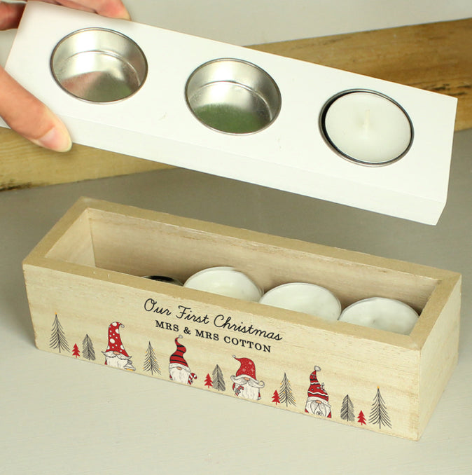 Personalised Gonk Christmas Triple Tea Light Box