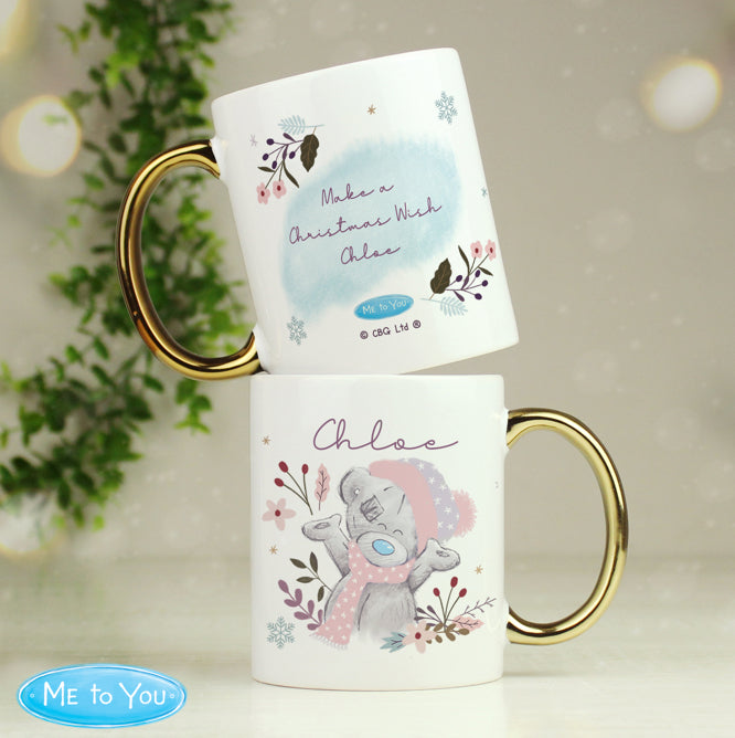 Personalised Me to You Cosy Winter Gold Handled Mug