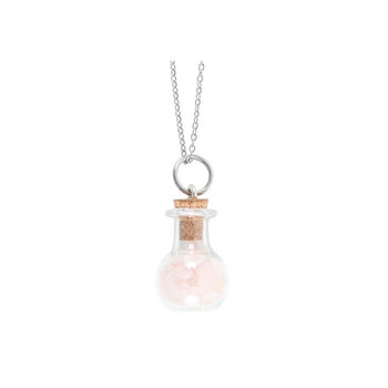 Love Rose Quartz Crystal Chip Potion Bottle Necklace