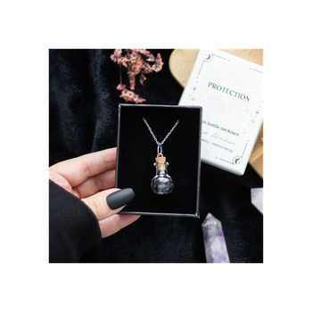 Protection Black Obsidian Crystal Chip Potion Bottle Necklace