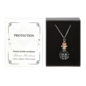 Protection Black Obsidian Crystal Chip Potion Bottle Necklace