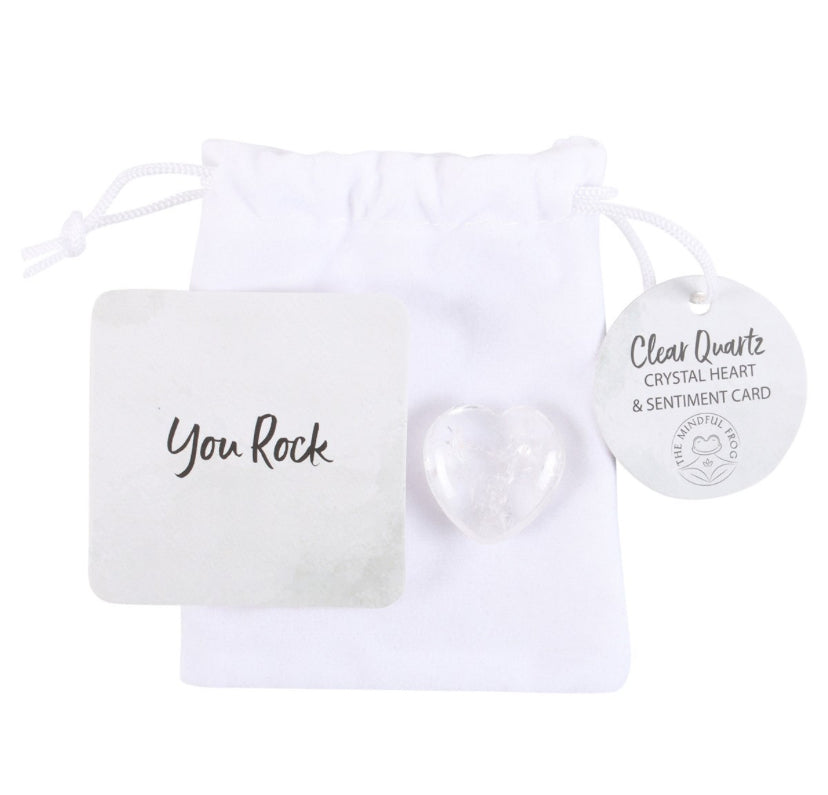 You Rock Clear Quartz Crystal Heart in a Bag