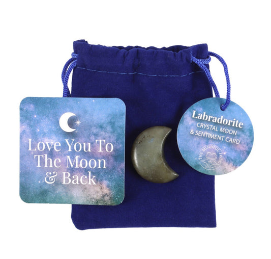 Love You to the Moon Labradorite Crystal Moon in a Bag