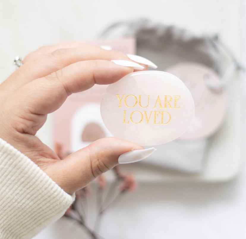 You Are Loved Rose Quartz Crystal Palm Stone