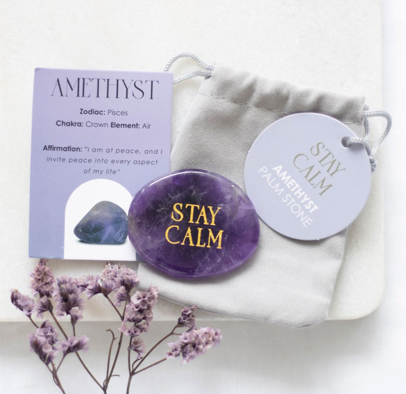 Stay Calm Amethyst Crystal Palm Stone