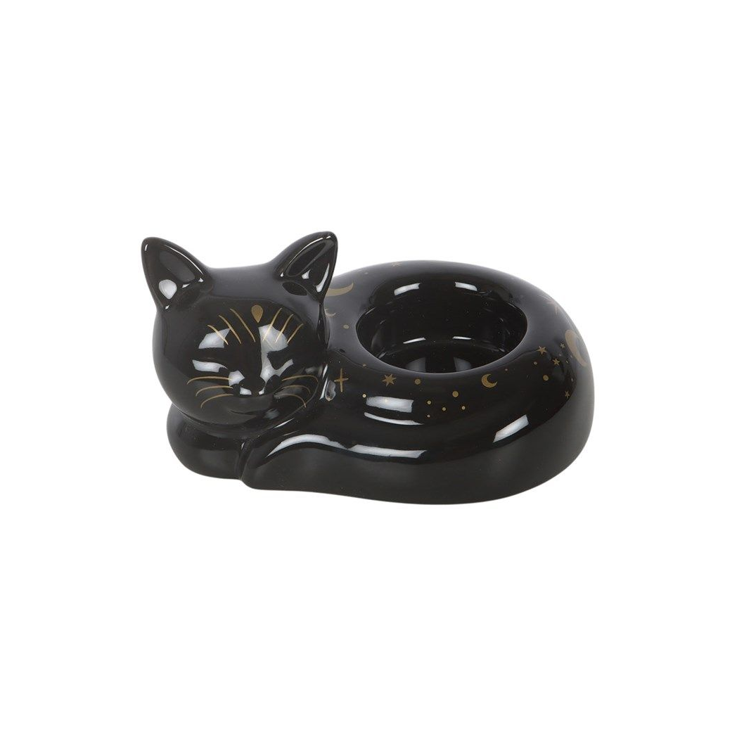 Black Cat Magick Curled Cat Tealight Holder