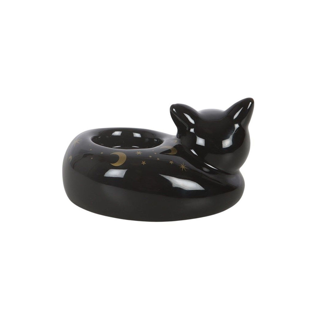 Black Cat Magick Curled Cat Tealight Holder