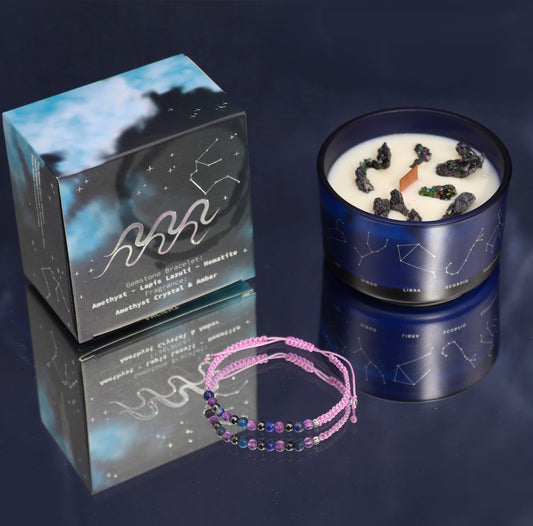 Zodiac Crystal Candle with Gemstone Bracelet - Aquarious