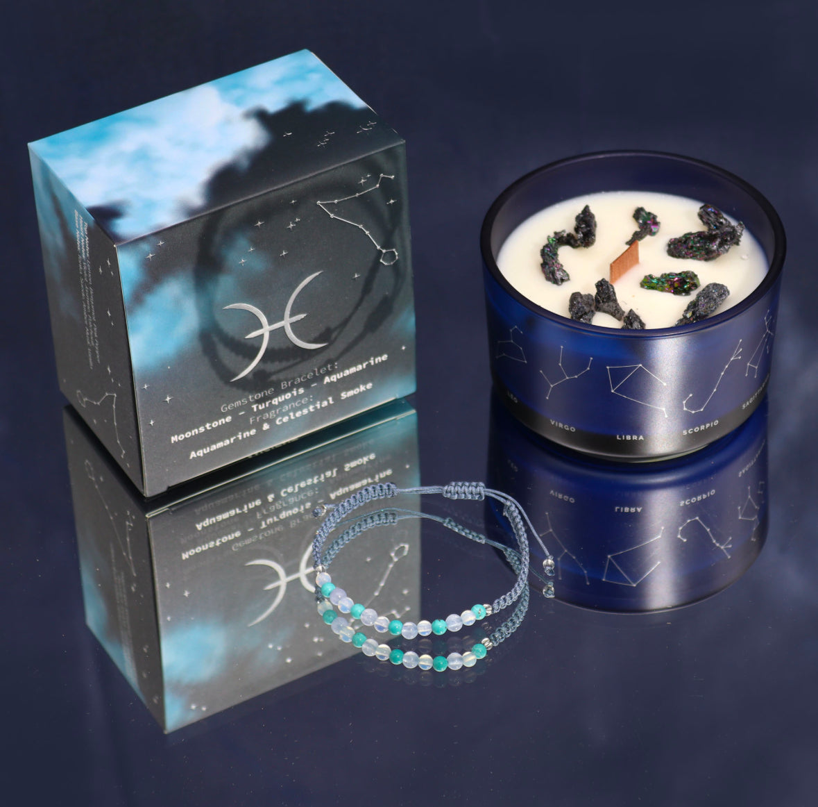 Zodiac Crystal Candle with Gemstone Bracelet - Pisces