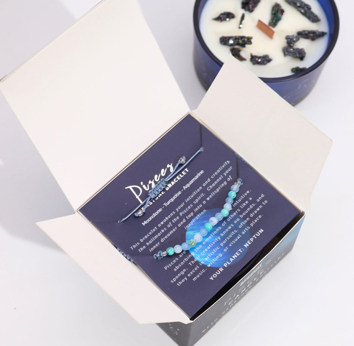 Zodiac Crystal Candle with Gemstone Bracelet - Pisces