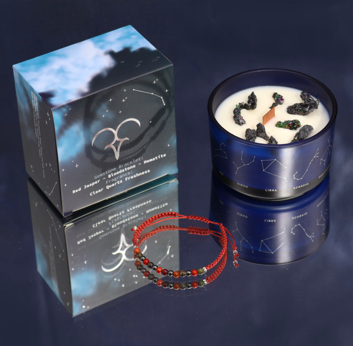 Zodiac Crystal Candle with Gemstone Bracelet - Aries