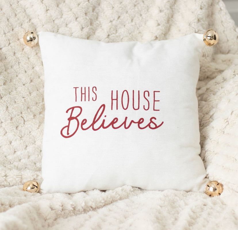 35cm This House Believes Christmas Cushion with Bells