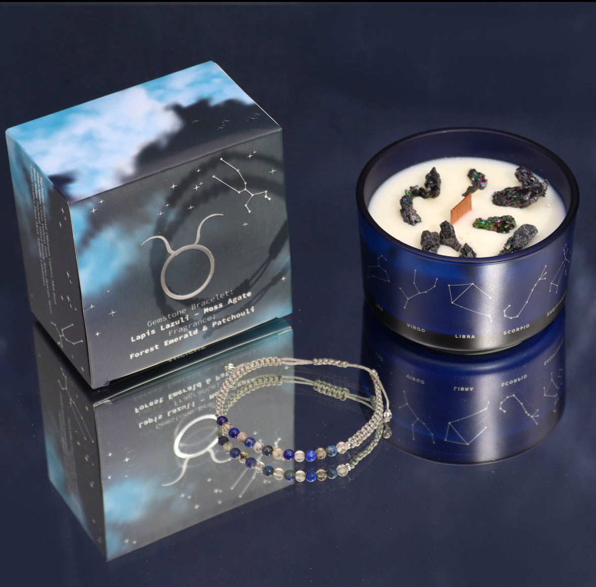 Zodiac Crystal Candle with Gemstone Bracelet - Taurus