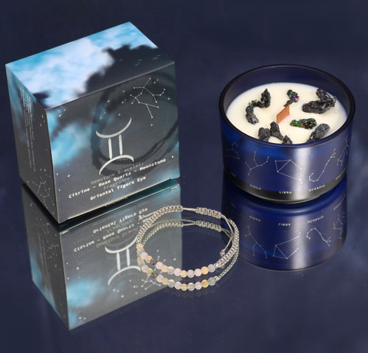 Zodiac Crystal Candle with Gemstone Bracelet - Gemini