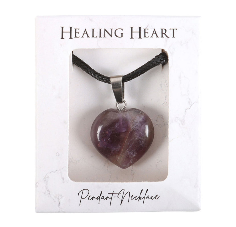 Amethyst Healing Crystal Heart Necklace