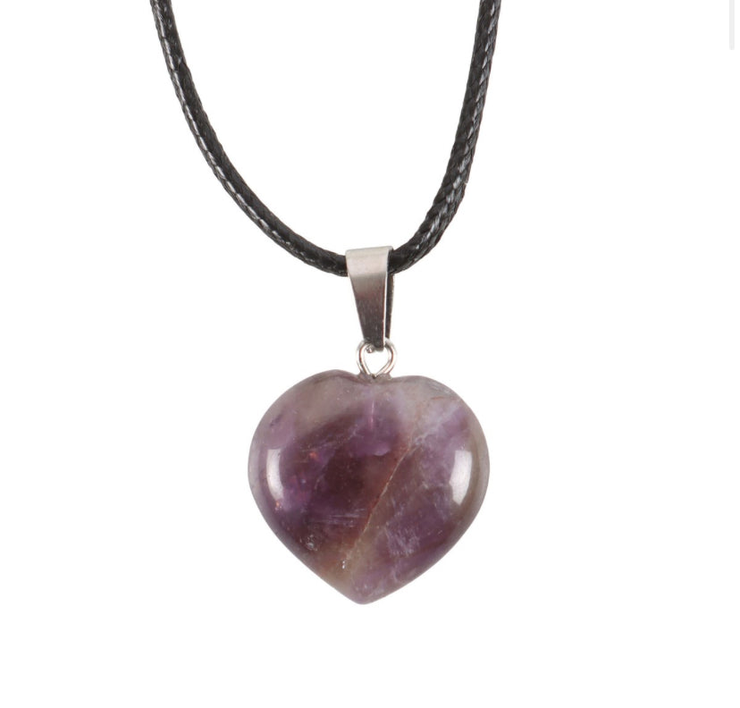 Amethyst Healing Crystal Heart Necklace